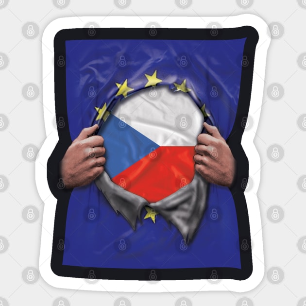 Czech Republic Flag European Union Flag Ripped Open - Gift for Czech From Czech Republic Sticker by Country Flags